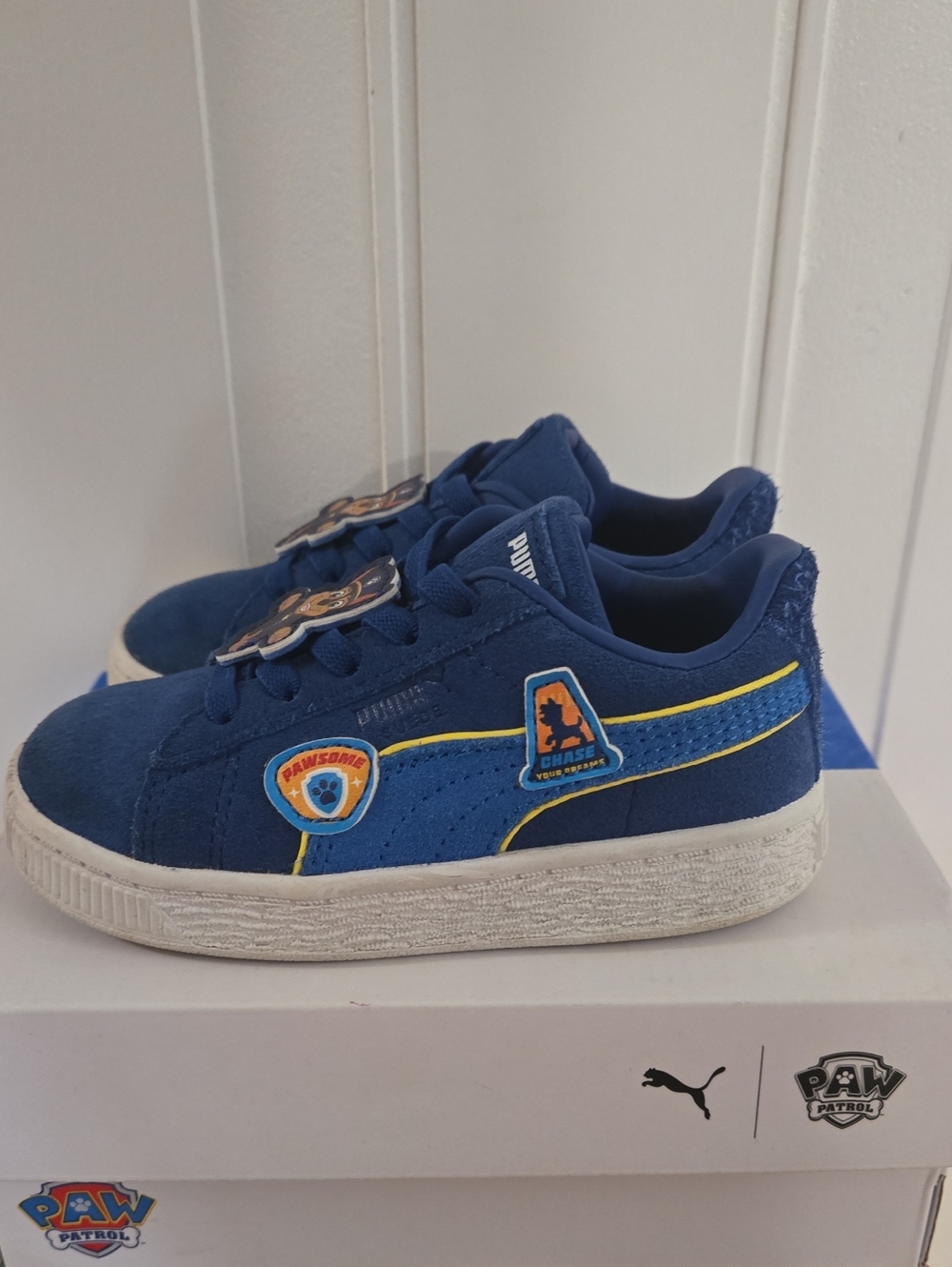 Puma Kids Blue Suede Sneakers with Yellow Trim